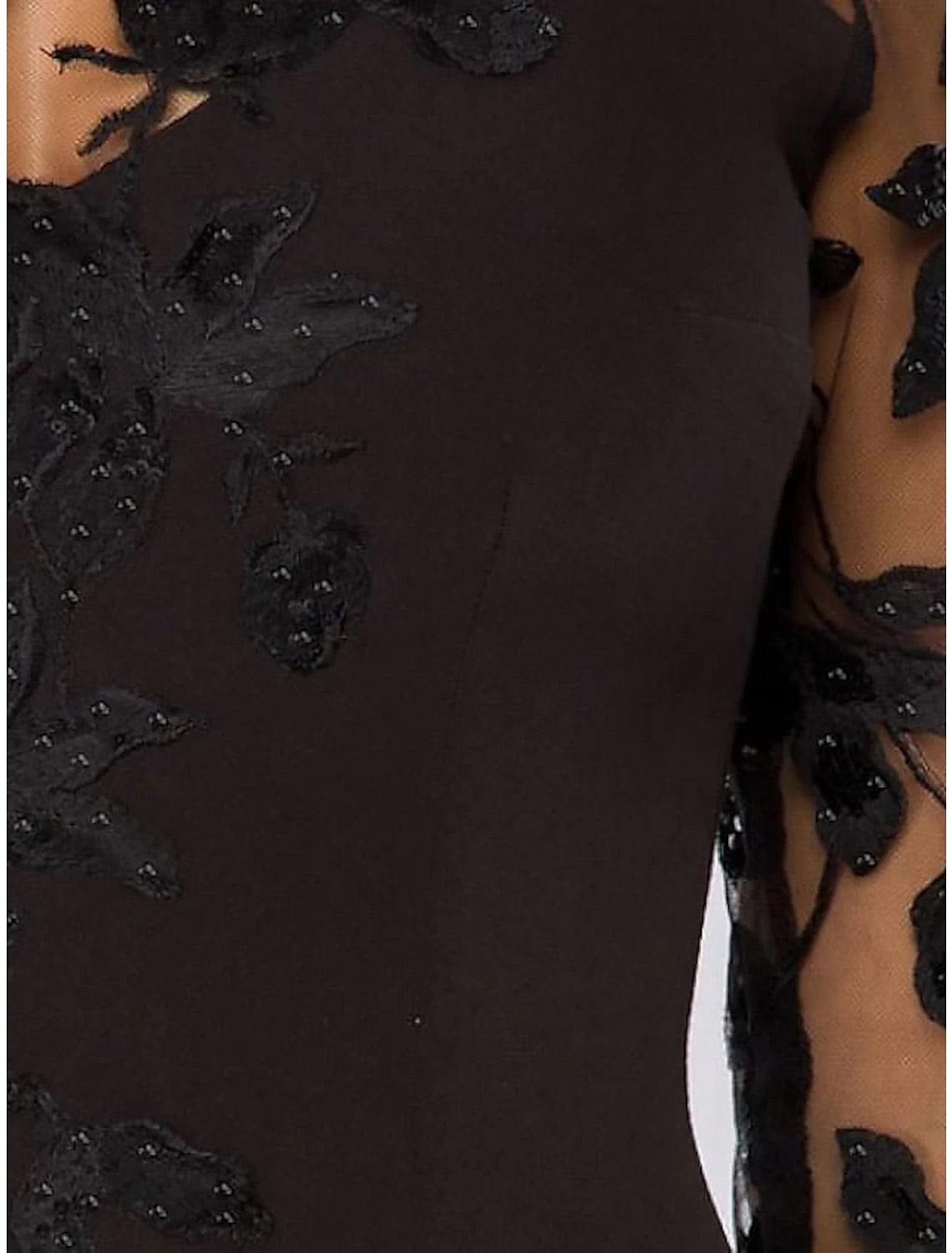 Abiti da cocktail a trapezio, abito nero, abito da ospite di nozze, autunno, asimmetrico, manica a 3/4, scollo gioiello, raso con fiocco/i, applicazioni di perline